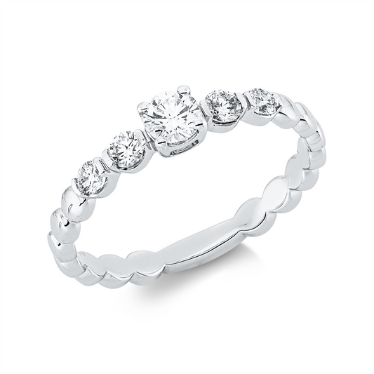 Ring 18 kt WG, 1 Brill. 0,21 ct, TW-si, 4 Brill. 0,20 ct, TW-si