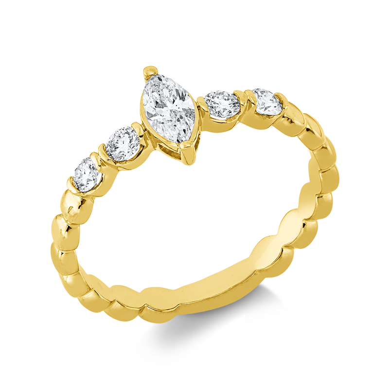 Ring 14 kt GG, 1 Nav. 0,23 ct, TW-si, 4 Brill. 0,21 ct, TW-si