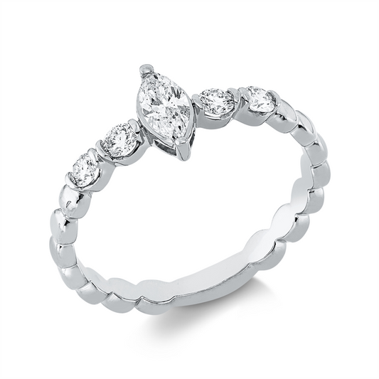 Ring 18 kt WG, 1 Nav. 0,26 ct, TW-si, 4 Brill. 0,22 ct, TW-si
