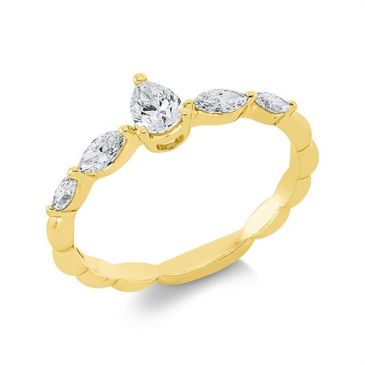 Ring 18 kt GG, 4 Nav. 0,27 ct, TW-si, 1 Tropfen 0,19 ct, TW-si
