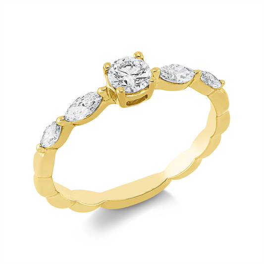 Ring 18 kt GG, 1 Brill. 0,23 ct, TW-si, 4 Nav. 0,31 ct, TW-si