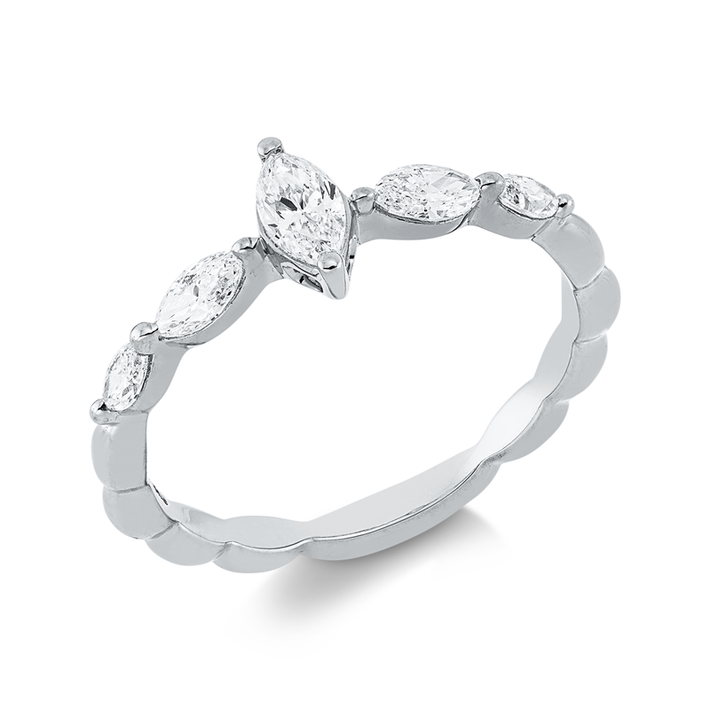 Ring 18 kt WG, 1 Nav. 0,19 ct, TW-si, 4 Nav. 0,32 ct, TW-si
