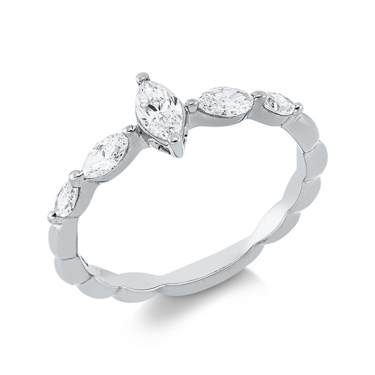 Ring 18 kt WG, 1 Nav. 0,19 ct, TW-si, 4 Nav. 0,32 ct, TW-si