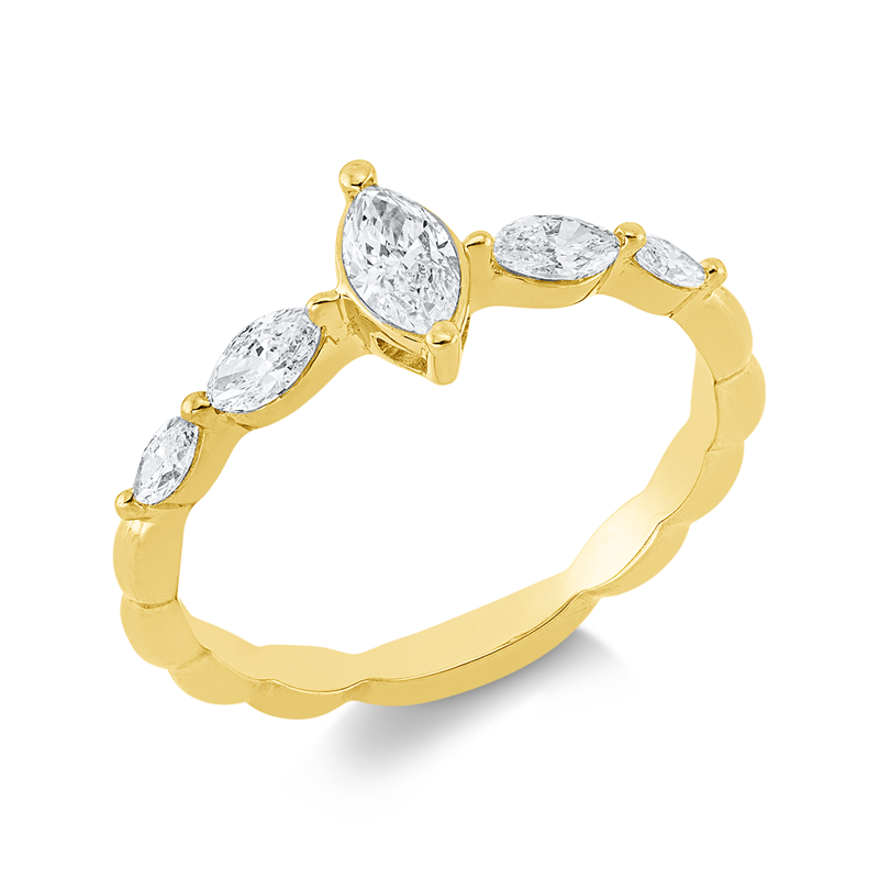 Ring 18 kt GG, 4 Nav. 0,32 ct, TW-si, 1 Nav. 0,23 ct, TW-si