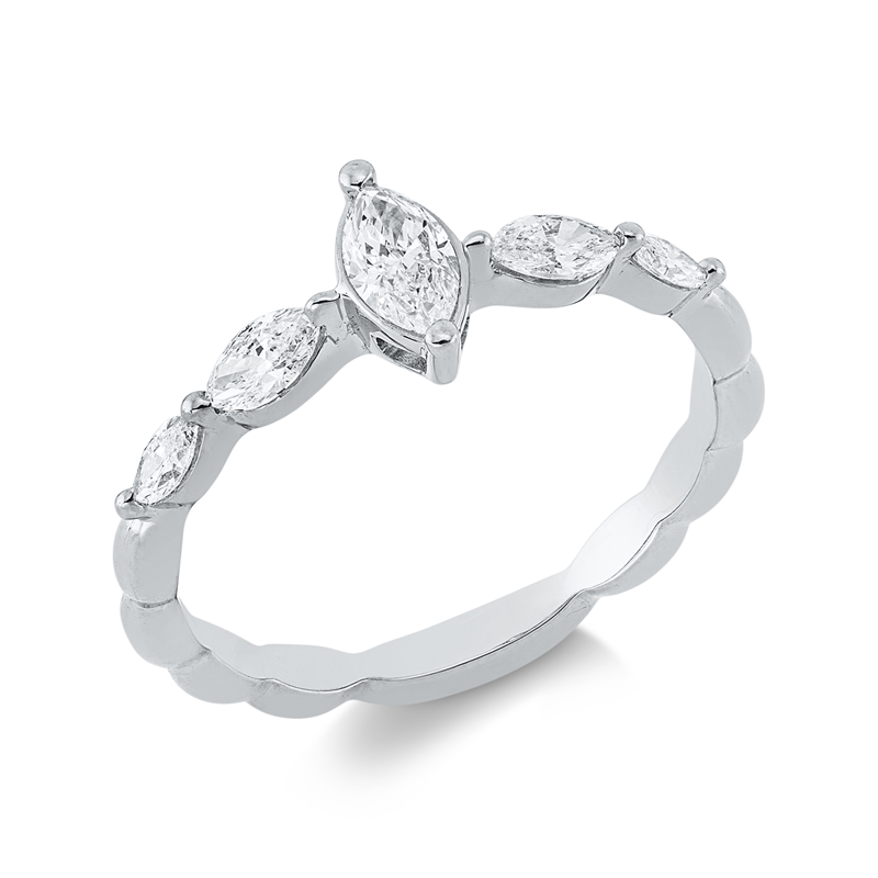 Ring 18 kt WG, 1 Nav. 0,23 ct, TW-si, 4 Nav. 0,32 ct, TW-si