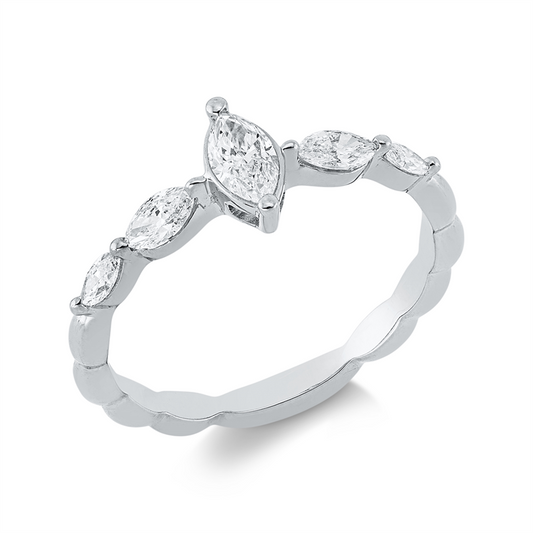Ring 18 kt WG, 1 Nav. 0,23 ct, TW-si, 4 Nav. 0,32 ct, TW-si
