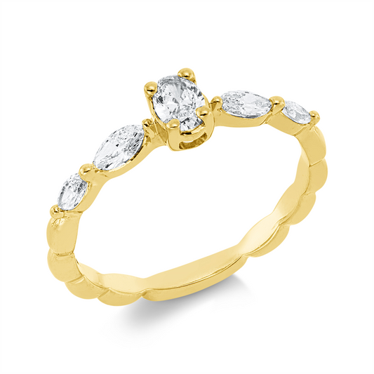 Ring 18 kt GG, 1 Oval 0,19 ct, TW-si, 4 Nav. 0,29 ct, TW-si