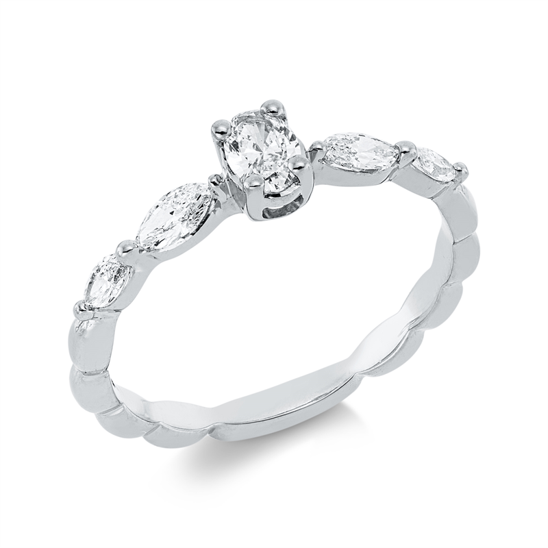 Ring 18 kt WG, 1 Oval 0,19 ct, TW-si, 4 Nav. 0,30 ct, TW-si
