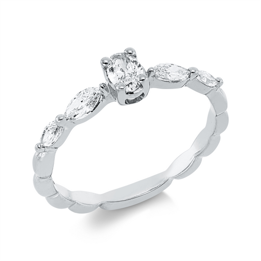 Ring 18 kt WG, 1 Oval 0,19 ct, TW-si, 4 Nav. 0,30 ct, TW-si