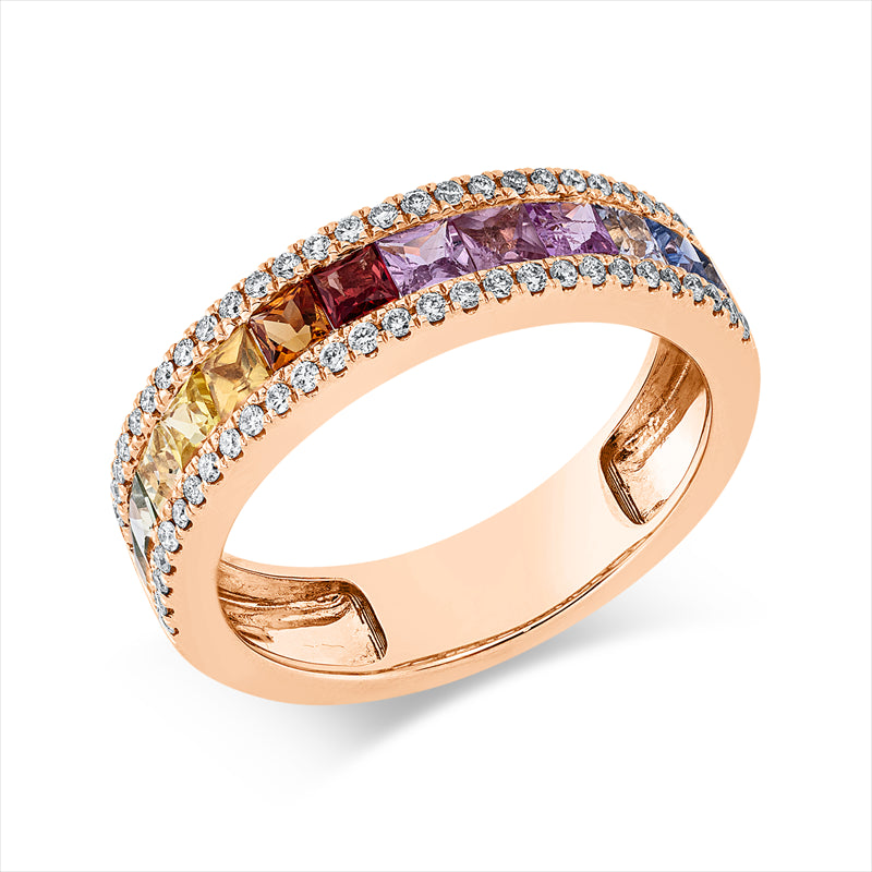 Ring 18 kt RG, 56 Brill. 0,23 ct, TW-si, 13 Saphire 1,29 ct fancy