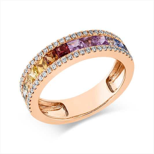 Ring 18 kt RG, 56 Brill. 0,23 ct, TW-si, 13 Saphire 1,29 ct fancy