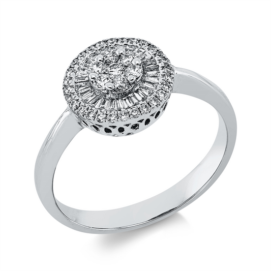 Ring 18 kt WG, 25 Trap. 0,13 ct, TW-si, 35 Brill. 0,25 ct, TW-si