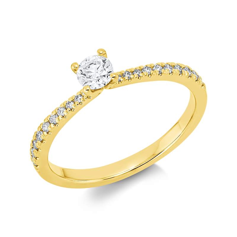 Ring 14 kt GG, 1 Brill. 0,25 ct, TW-si, 20 Brill. 0,15 ct, TW-si