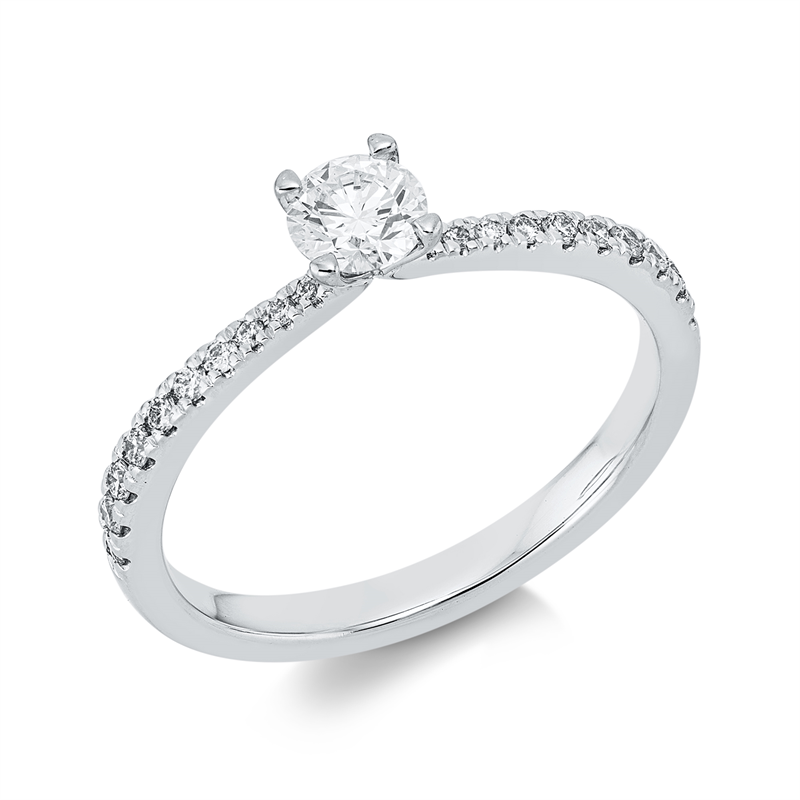 Ring 14 kt WG, GIA5186824178, 1 Brill. 0,30 ct, F-si, 20 Brill. 0,15 ct, TW-si