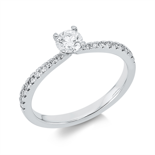 Ring 14 kt WG, GIA5186824178, 1 Brill. 0,30 ct, F-si, 20 Brill. 0,15 ct, TW-si