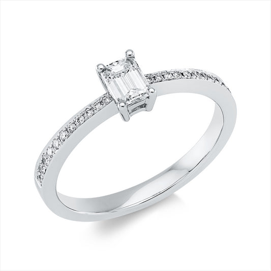 Ring 18 kt WG, 1 Sm.schliff 0,36 ct, TW-vsi, 22 Brill. 0,10 ct, TW-vsi