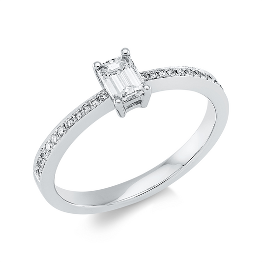 Ring 18 kt WG, 1 Sm.schliff 0,36 ct, TW-vsi, 22 Brill. 0,10 ct, TW-vsi