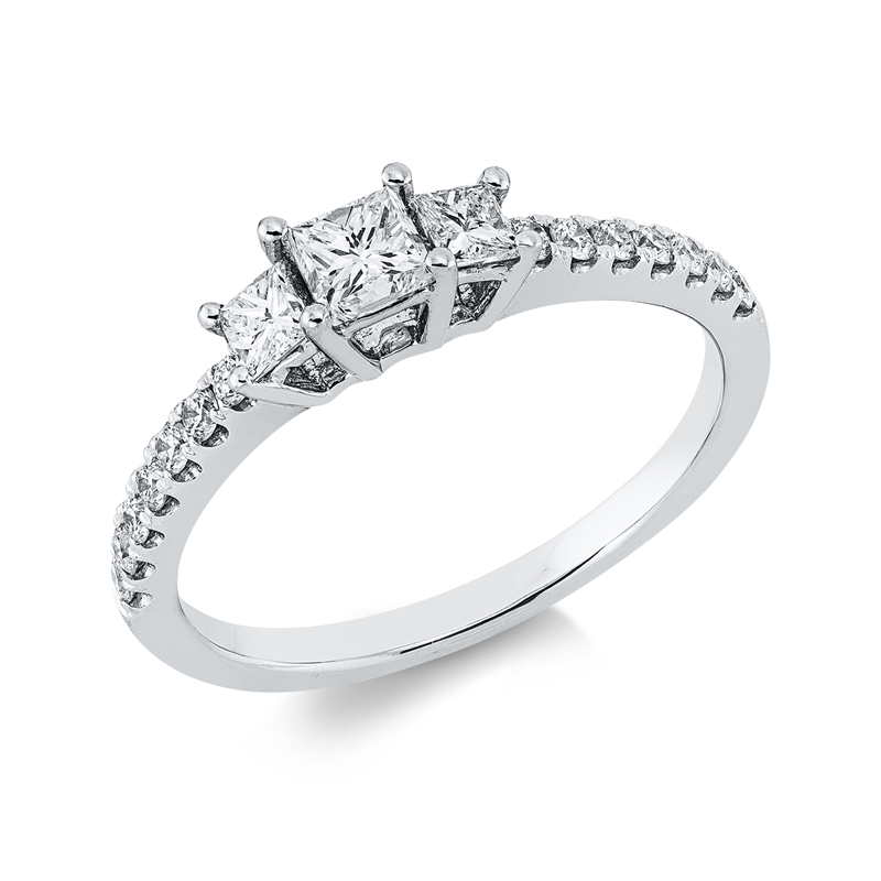 Ring 18 kt WG, 2 Princ. 0,19 ct, TW-si, 1 Princ. 0,28 ct, TW-si, 14 Brill. 0,21 ct, TW-si