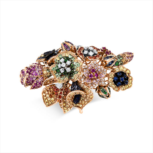 Ring 18 kt RG+WG, Fass schw rhod, 54 Brill. 1,03 ct, TW-vsi/si, 749 Saphire 16,09 ct multicolor