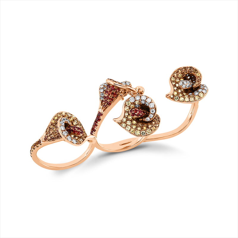Ring 18 kt RG, 95 Brill. 1,25 ct, TW-vsi/si, 224 Saphire 4,53 ct multicolor
