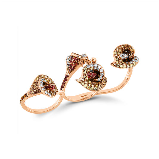 Ring 18 kt RG, 95 Brill. 1,25 ct, TW-vsi/si, 224 Saphire 4,53 ct multicolor