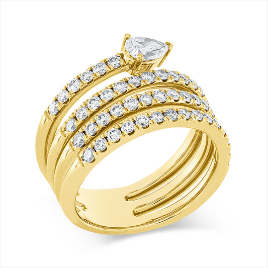 Ring 18 kt GG, 1 Tropfen 0,28 ct, TW-si, 51 Brill. 0,98 ct, TW-si
