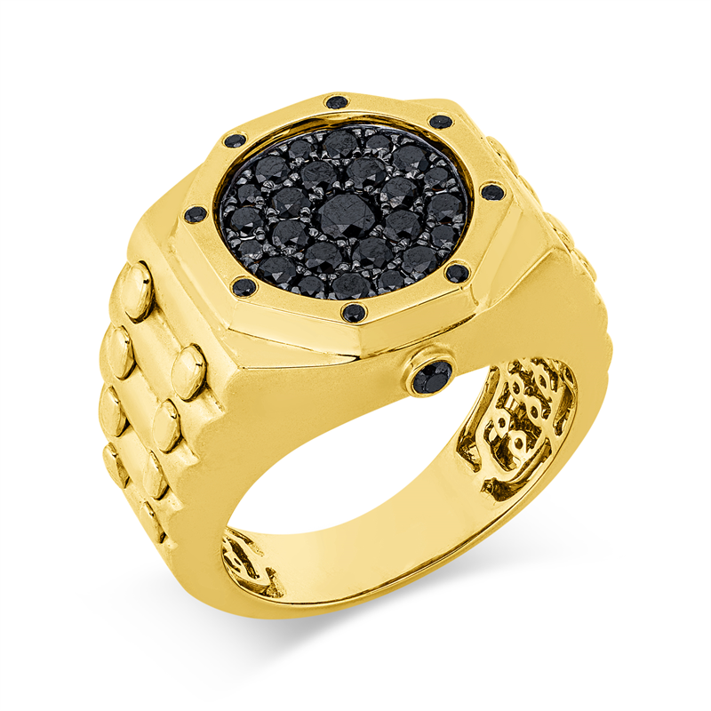 Ring 18 kt GG, Fassung teils schwarz rhodinie, 17 Brill. 0,64 ct, schwarz, 1 Brill. 0,18 ct, schwarz, 16 Brill. 0,15 ct, schwarz