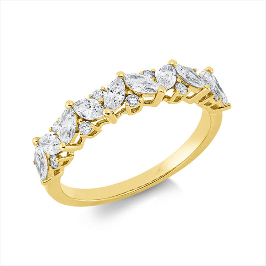 Ring 18 kt GG, 10 Nav. 0,70 ct, TW-si, 11 Brill. 0,14 ct, TW-si