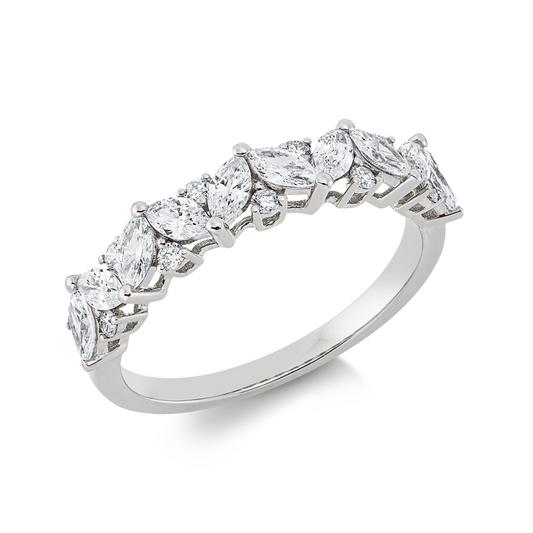 Ring 18 kt WG, 10 Nav. 0,75 ct, TW-si, 11 Brill. 0,15 ct, TW-si