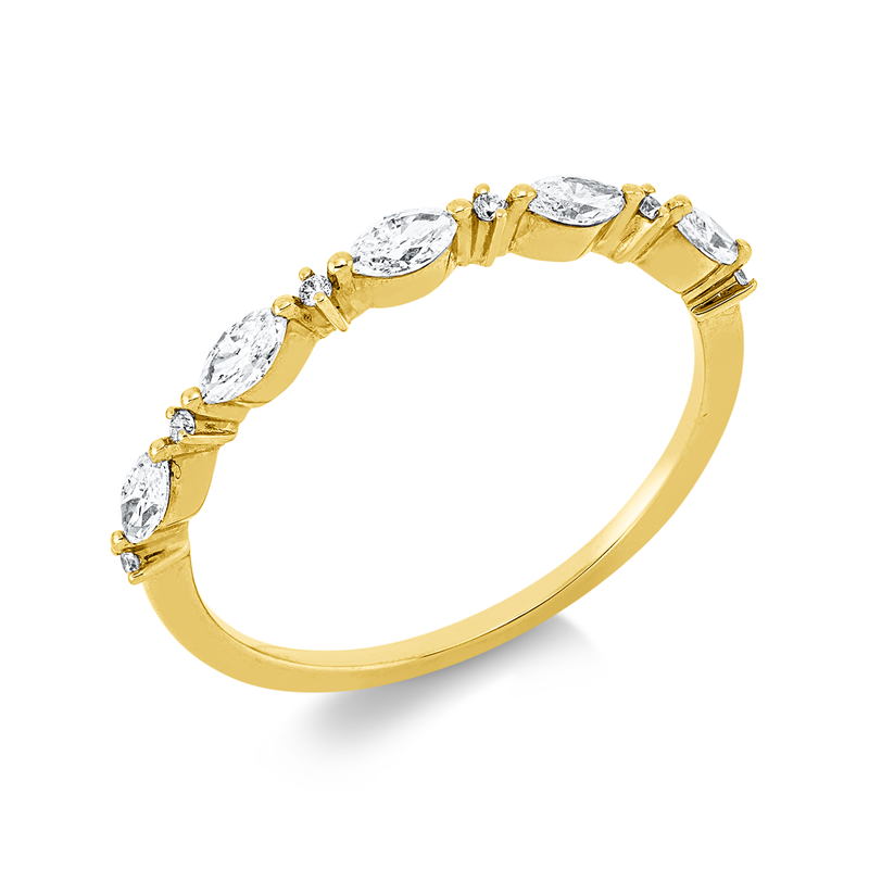 Ring 18 kt GG, 5 Nav. 0,32 ct, TW-si, 6 Brill. 0,03 ct, TW-si