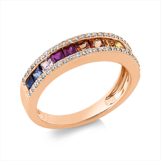 Ring 18 kt RG, 52 Brill. 0,23 ct, TW-si, 12 Saphire 1,11 ct fancy