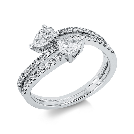 Ring 18 kt WG, 2 Tropfen 0,56 ct, TW-vsi, 41 Brill. 0,35 ct, TW-vsi