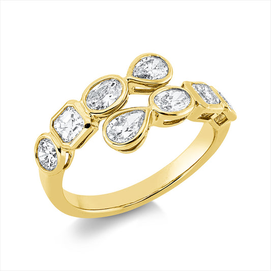 Ring 18 kt GG, 2 Oval 0,41 ct, TW-si, 2 Tropfen 0,36 ct, TW-si, 2 Assher 0,40 ct, TW-si, 2 Brill. 0,34 ct, TW-si