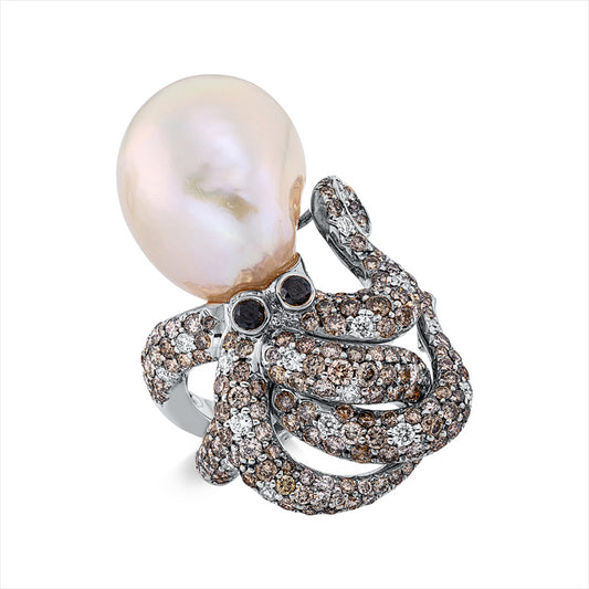 Ring 18 kt RG+WG, 20 Brill. 0,29 ct, TW-vsi, 159 Brill. 2,32 ct, braun, 2 Brill. 0,12 ct, schwarz, 1 ZP