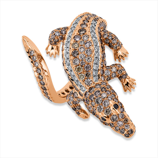 Ring 18 kt RG+WG, 27 Brill. 0,16 ct, TW-si, 222 Brill. 2,41 ct, braun, 2 Brill. 0,02 ct, schwarz