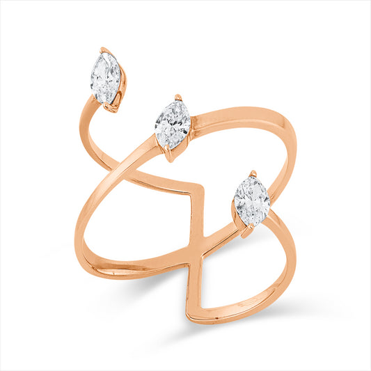 Ring 18 kt RG, 3 Nav. 0,59 ct, TW-vsi