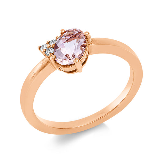 Ring 14 kt RG, 3 Brill. 0,05 ct, TW-si, 1 Morganit 0,67 ct rosa