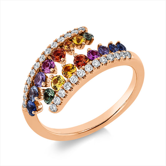 Ring 18 kt RG, 26 Brill. 0,21 ct, TW-si, 16 Saphire 0,85 ct multicolor