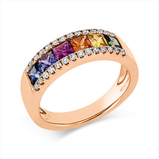 Ring 18 kt RG, 28 Brill. 0,21 ct, TW-si, 6 Saphire 1,24 ct multicolor