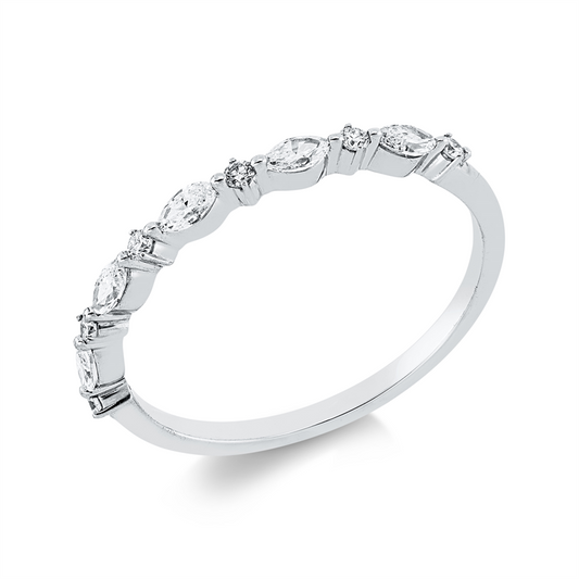 Ring 18 kt WG, 5 Nav. 0,22 ct, TW-si, 6 Brill. 0,07 ct, W-si