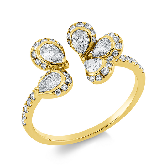 Ring 18 kt GG, 16 Brill. 0,14 ct, TW-si, 5 Tropfen 0,45 ct, TW-vsi, 33 Brill. 0,14 ct, TW-si