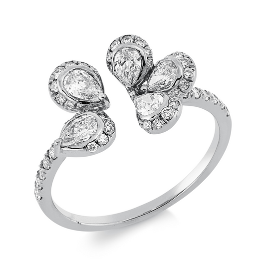 Ring 18 kt WG, 16 Brill. 0,14 ct, TW-si, 5 Tropfen 0,45 ct, TW-vsi, 33 Brill. 0,14 ct, TW-si