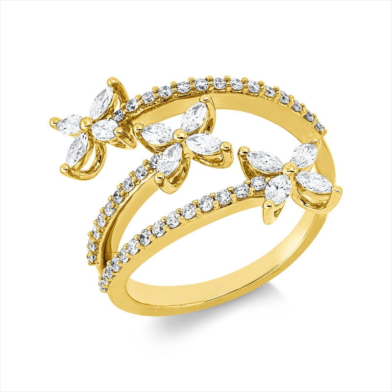 Ring 18 kt GG, 12 Nav. 0,44 ct, TW-vsi, 37 Brill. 0,28 ct, TW-si