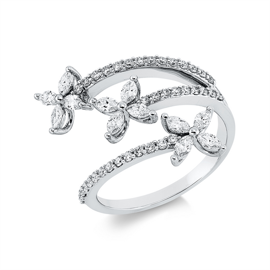 Ring 18 kt WG, 12 Nav. 0,44 ct, TW-vsi, 37 Brill. 0,28 ct, TW-si