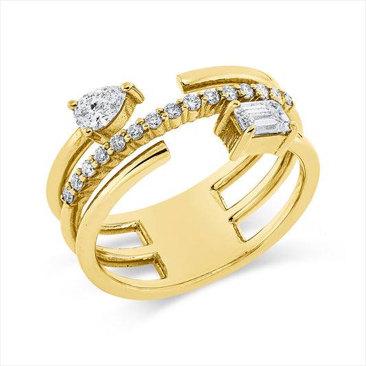 Ring 18 kt GG, 1 Tropfen 0,14 ct, F/TW-si, 1 Sm.schliff 0,24 ct, F/TW-si, 15 Brill. 0,14 ct, F/TW-si