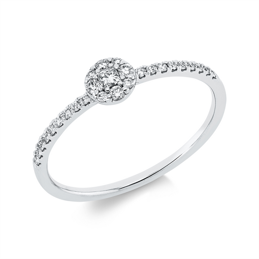 Ring 18 kt WG, 22 Brill. 0,08 ct, TW-pi, 1 Princ. 0,04 ct, TW-si, 4 Brill. 0,04 ct, TW-pi