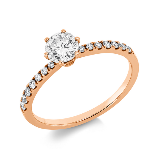 Ring 18 kt RG, 6 Brill. 0,04 ct, TW-si, 1 Brill. 0,52 ct, TW-si, 8 Brill. 0,09 ct, TW-si