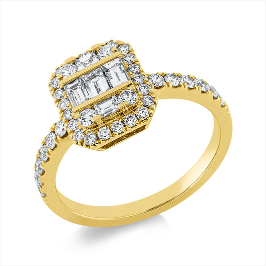 Ring 18 kt GG, 2 Bag. 0,10 ct, TW-si, 3 Bag. 0,32 ct, TW-si, 38 Brill. 0,52 ct, TW-si