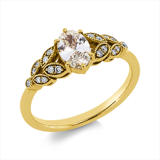 Ring 18 kt GG, 1 Oval 0,56 ct, TW-pi, 18 Brill. 0,10 ct, TW-pi