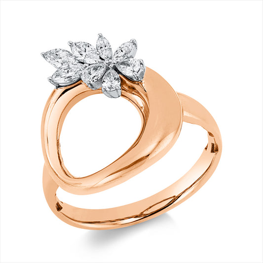 Ring 18 kt RG+WG, 5 Nav. 0,24 ct, TW-si, 3 Tropfen 0,13 ct, TW-si